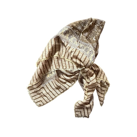 Echo Vintage 80s Lightweight Brown and Cream Floral Cottagecore Square Scarf 34” - Picture 4 of 8